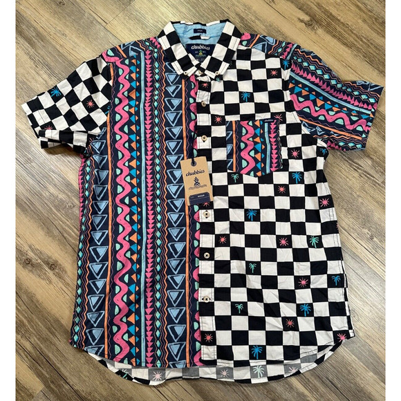 CHUBBIES Friday Shirt The Rad Colorful Geometric Button Front Mens Pocket Medium - Picture 1 of 7